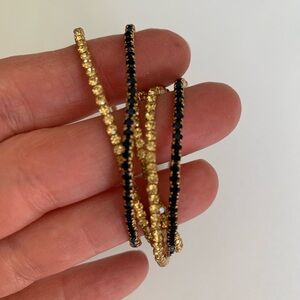 Elegant Gold and Blue Women's Thin Stretchy Rhinestone Bracelet Set